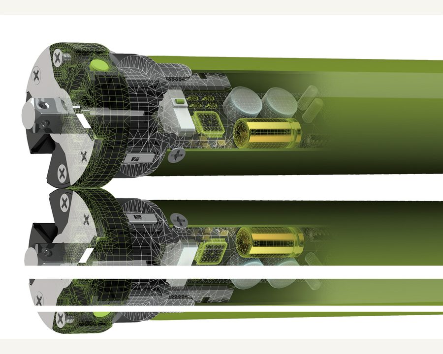 Cutaway of a tubular blind motor showing the internal drive