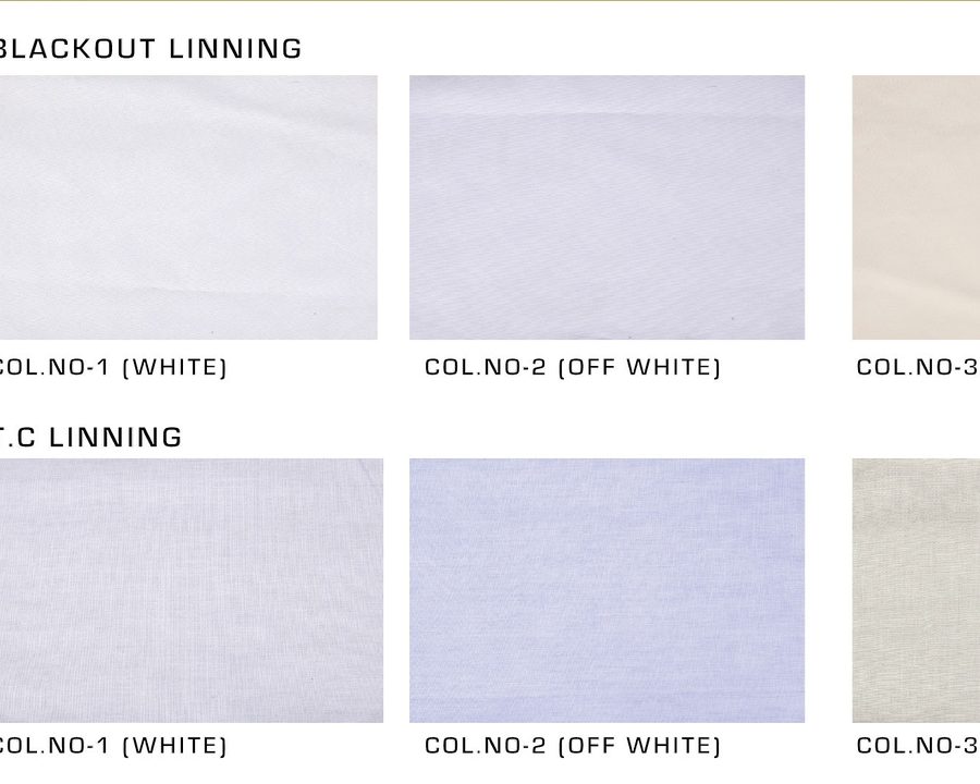 Blackout and TC lining colour range in white, off-white and beige