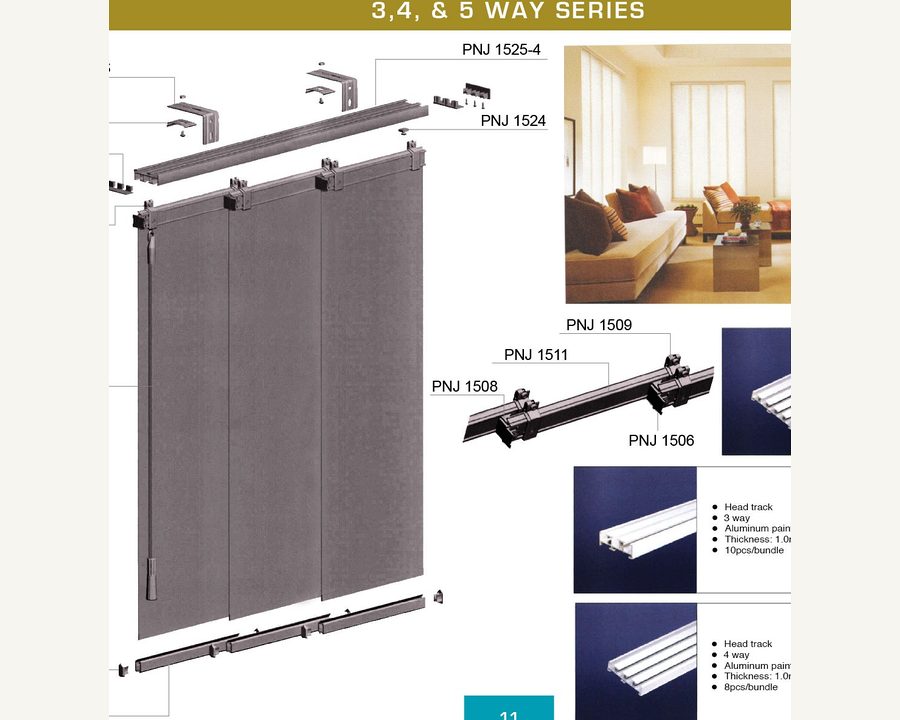 Panel blind sliding across wide glazing