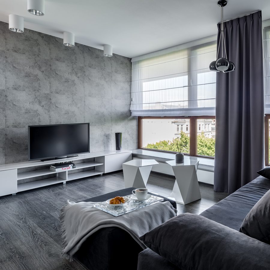 Curtains and roman blinds, living room, Residential project, UAE