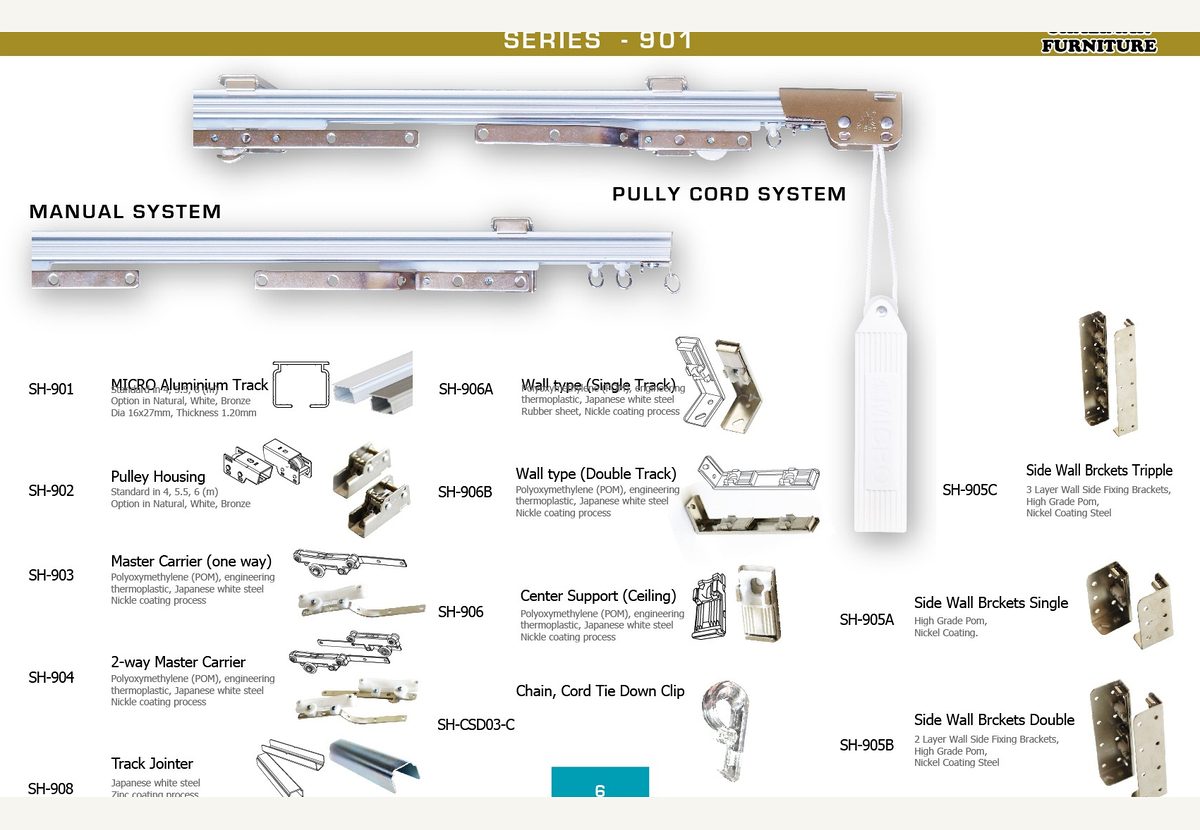 901 aluminium curtain track system with manual and corded components